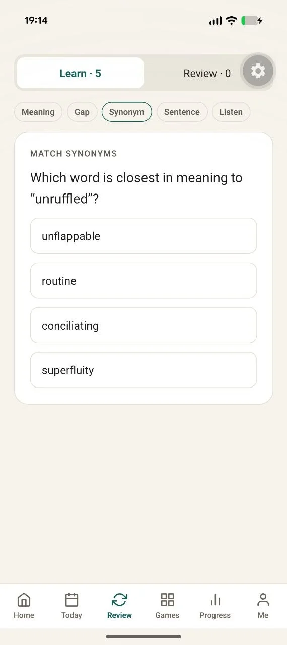 Synonym review question